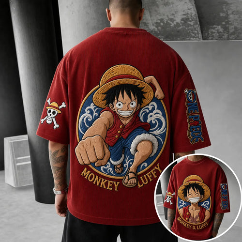 Unisex Short-Sleeve Corduroy T-Shirt With Anime Print