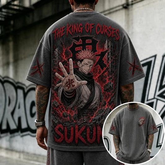 Unisex Anime Print Short-Sleeve Corduroy T-Shirt
