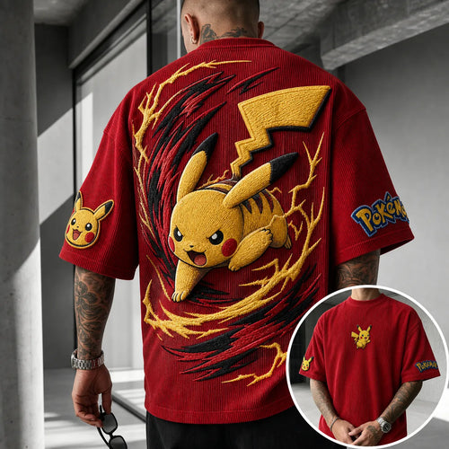Unisex Anime-Style Retro Corduroy Oversized T-Shirt