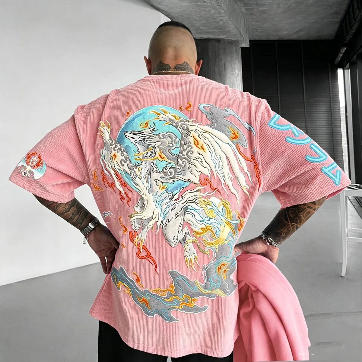 Anime-Inspired Vintage Waffle Knit T-Shirt