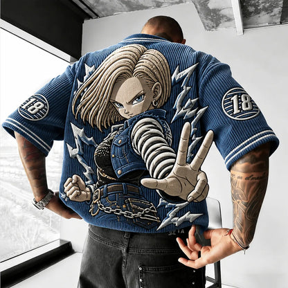 Unisex Anime-Style Retro Corduroy Oversized T-Shirt