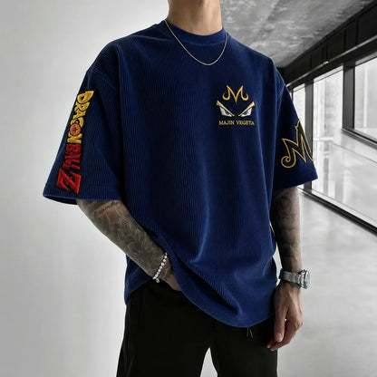 Unisex Short-Sleeve Corduroy T-Shirt With Anime Print