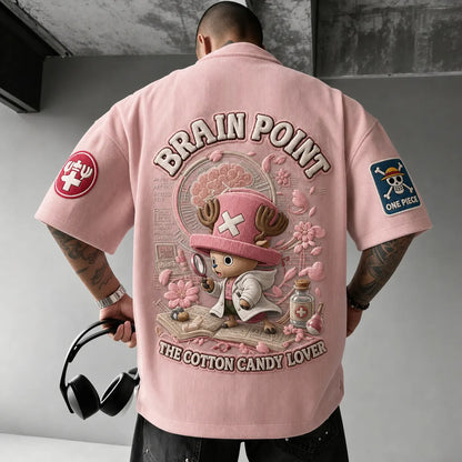 Unisex Short-Sleeve Corduroy T-Shirt With Anime Print