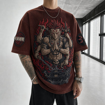 Unisex Anime Print Short-Sleeve Corduroy T-Shirt