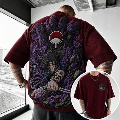 Unisex Oversized Anime-Print Vertical-Stripe Short-Sleeve T-Shirt