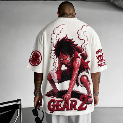 Unisex Short-Sleeve Corduroy T-Shirt With Anime Print