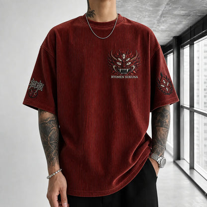 Unisex Anime Print Short-Sleeve Corduroy T-Shirt