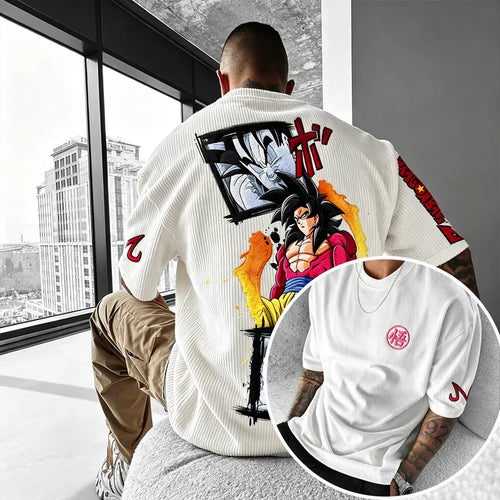 Anime-Inspired Vintage Waffle Knit T-Shirt
