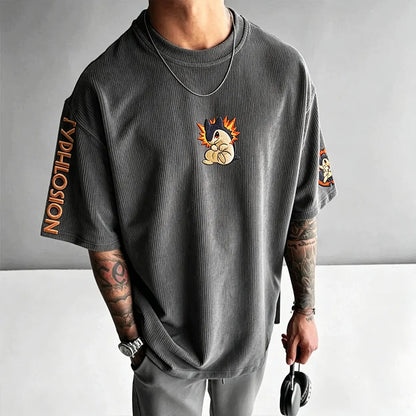 Anime-Inspired Vintage Waffle Knit T-Shirt
