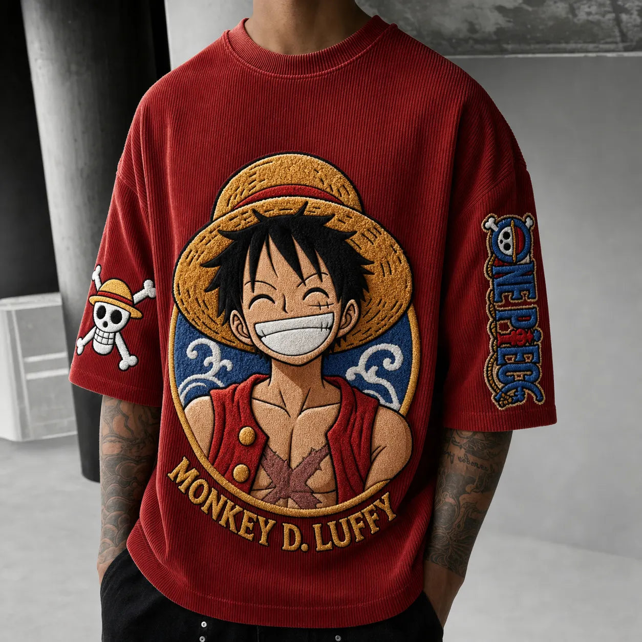 Unisex Short-Sleeve Corduroy T-Shirt With Anime Print