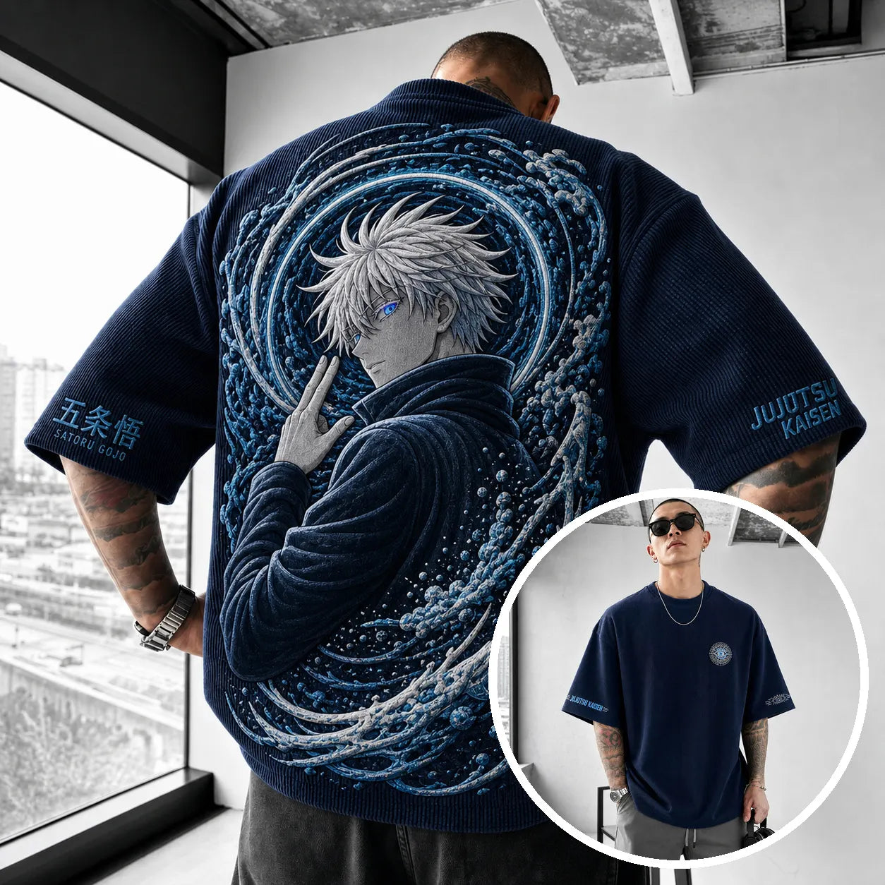 Unisex Anime Print Short-Sleeve Corduroy T-Shirt