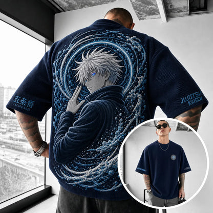 Unisex Anime Print Short-Sleeve Corduroy T-Shirt