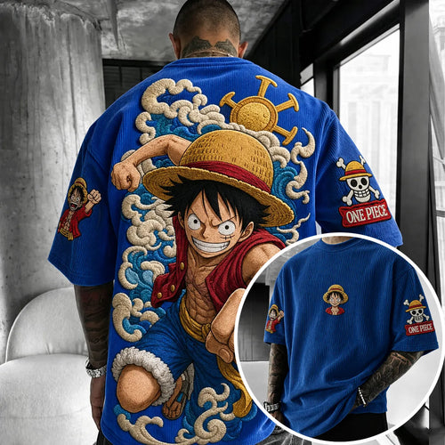 Unisex Anime-Style Retro Corduroy Oversized T-Shirt