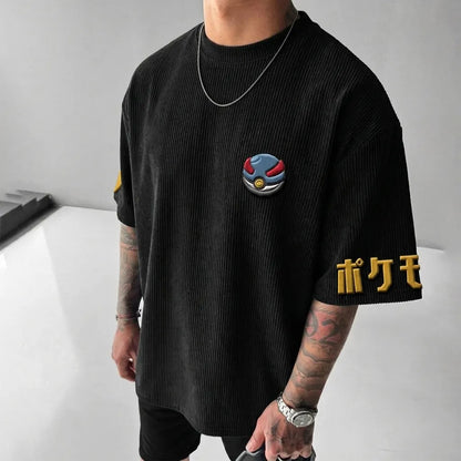 Unisex Anime-Style Retro Corduroy Oversized T-Shirt