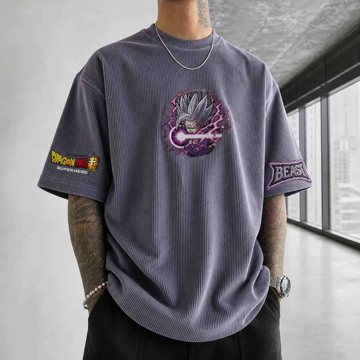 Unisex Loose-Fit Anime Vertical Stripe T-Shirt