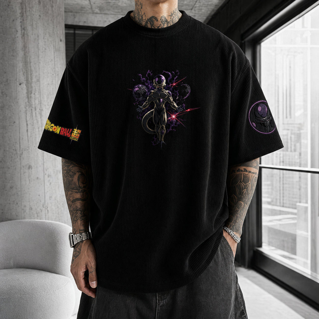 Unisex Loose-Fit Anime Vertical Stripe T-Shirt