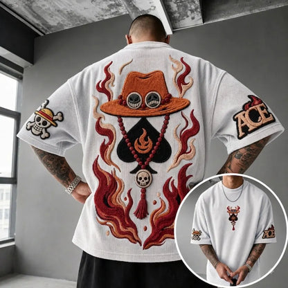 Unisex Anime-Style Retro Corduroy Oversized T-Shirt