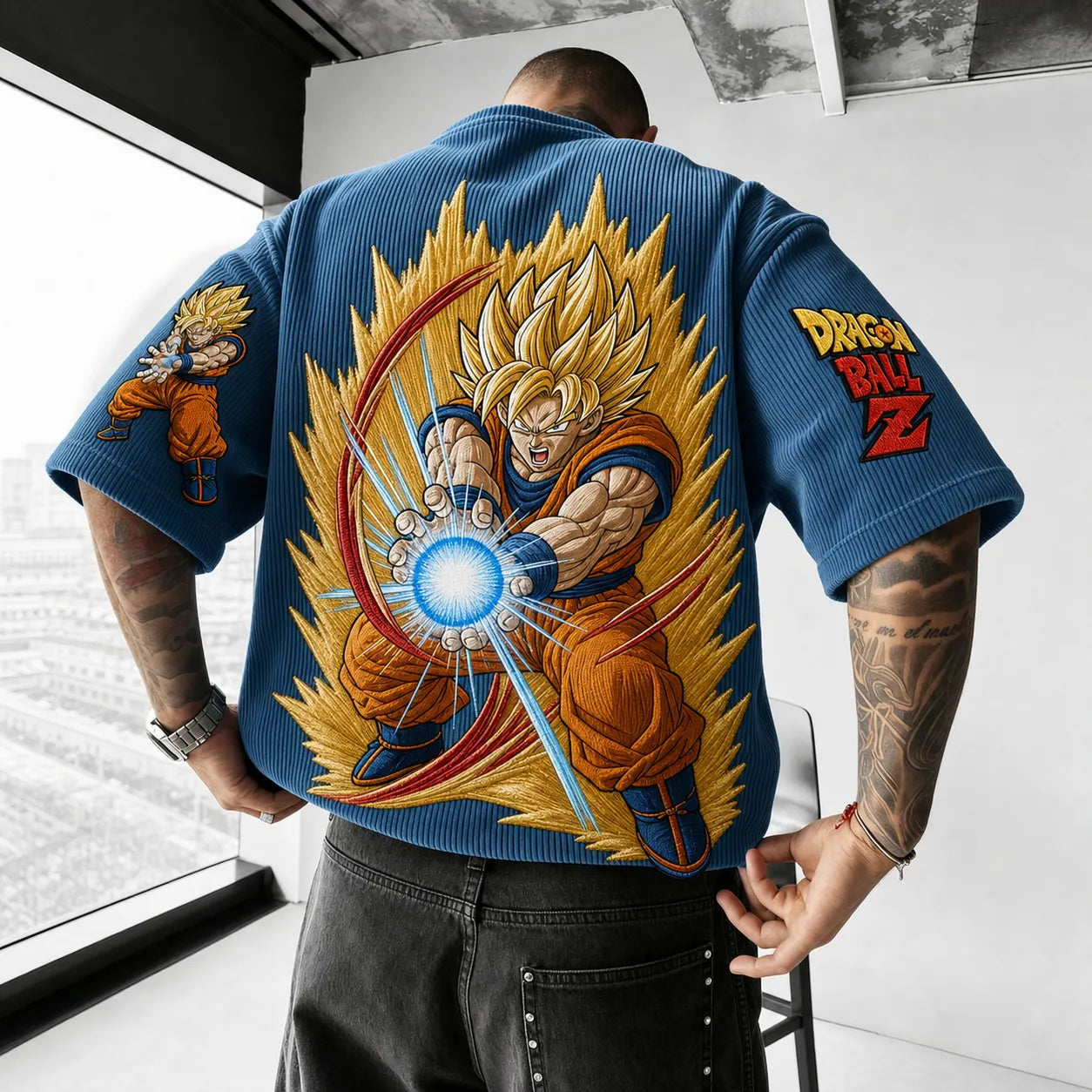 Unisex Anime-Style Retro Corduroy Oversized T-Shirt
