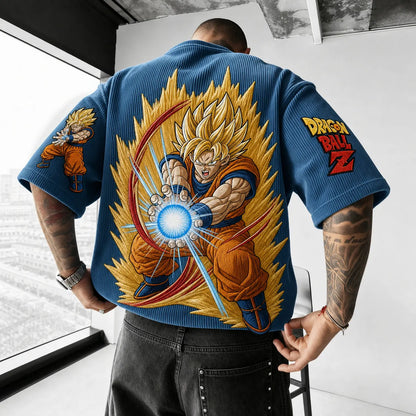 Unisex Anime-Style Retro Corduroy Oversized T-Shirt