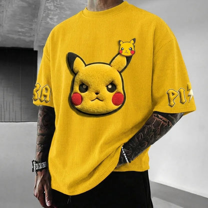 Unisex Anime-Style Retro Corduroy Oversized T-Shirt