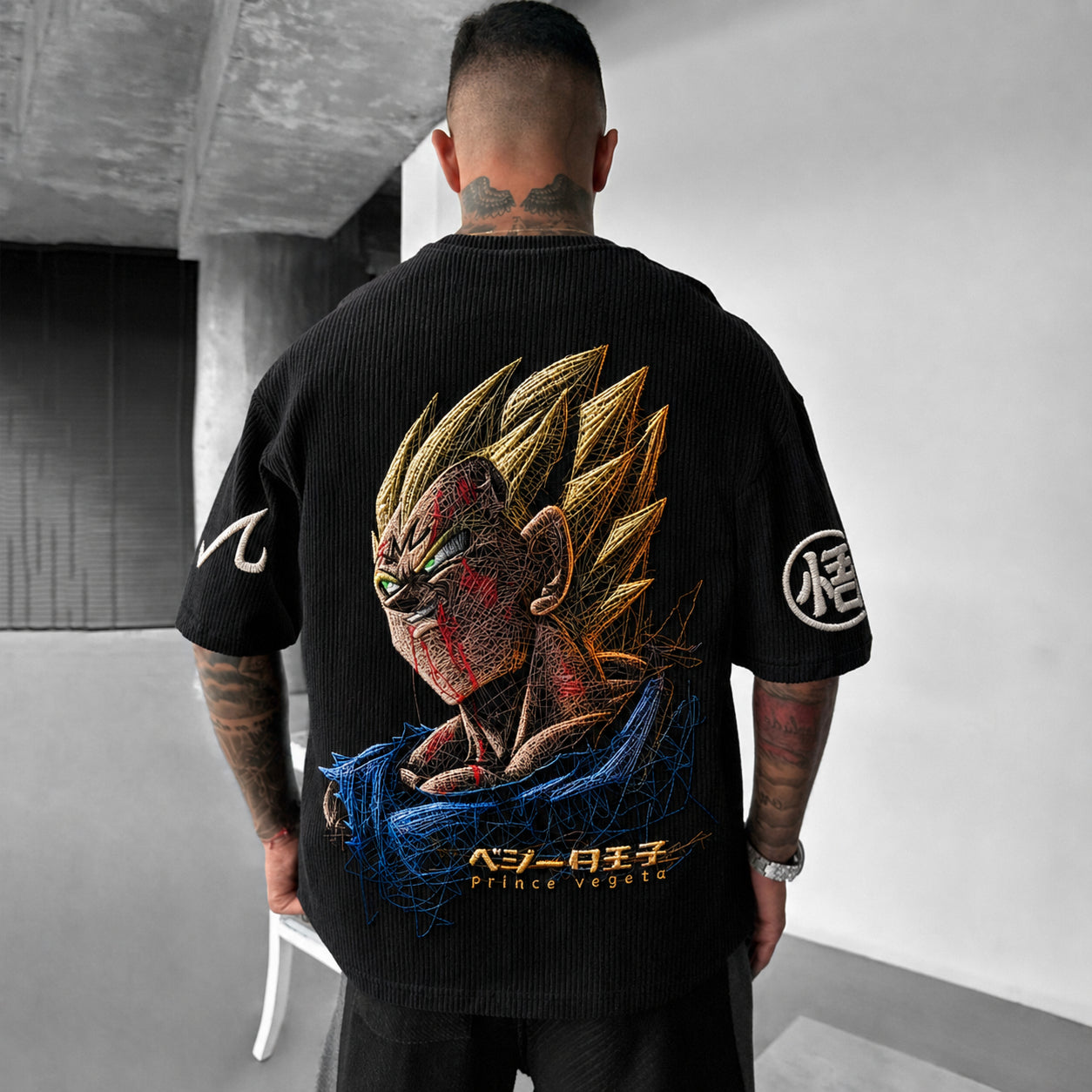 Unisex Anime-Style Retro Corduroy Oversized T-Shirt