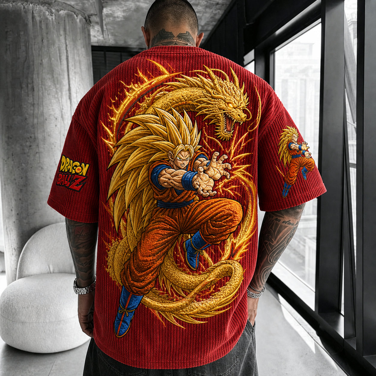 Unisex Anime-Style Retro Corduroy Oversized T-Shirt
