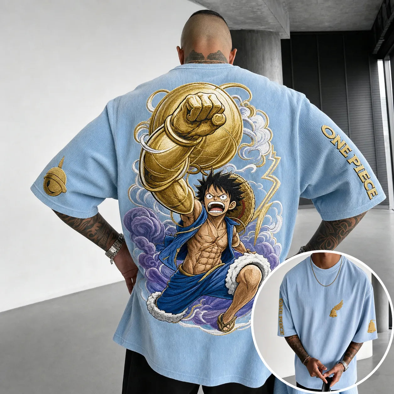 Unisex Short-Sleeve Corduroy T-Shirt With Anime Print