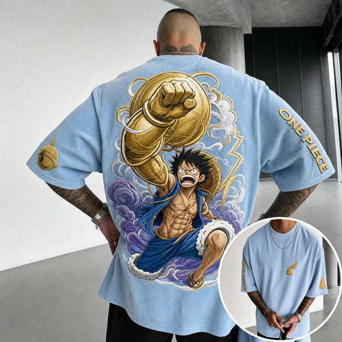 Unisex Short-Sleeve Corduroy T-Shirt With Anime Print