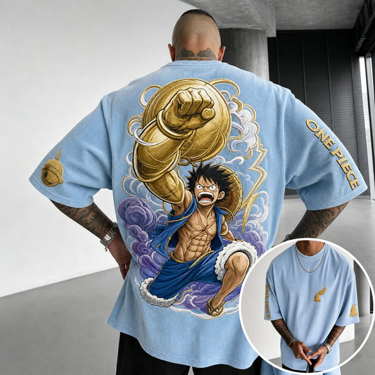 Unisex Short-Sleeve Corduroy T-Shirt With Anime Print