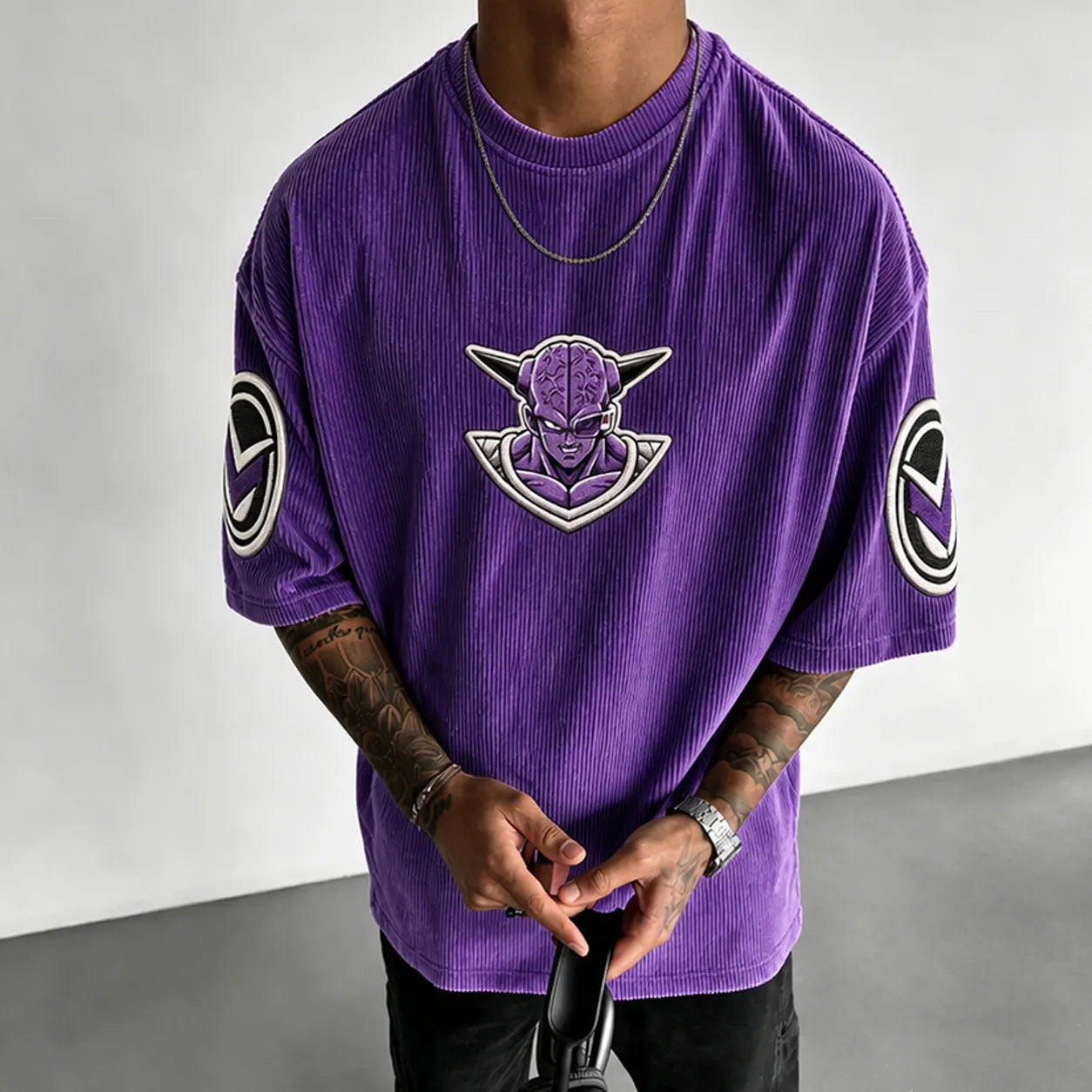 Unisex Anime-Style Retro Corduroy Oversized T-Shirt