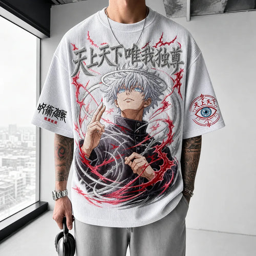 Unisex Anime Print Short-Sleeve Corduroy T-Shirt