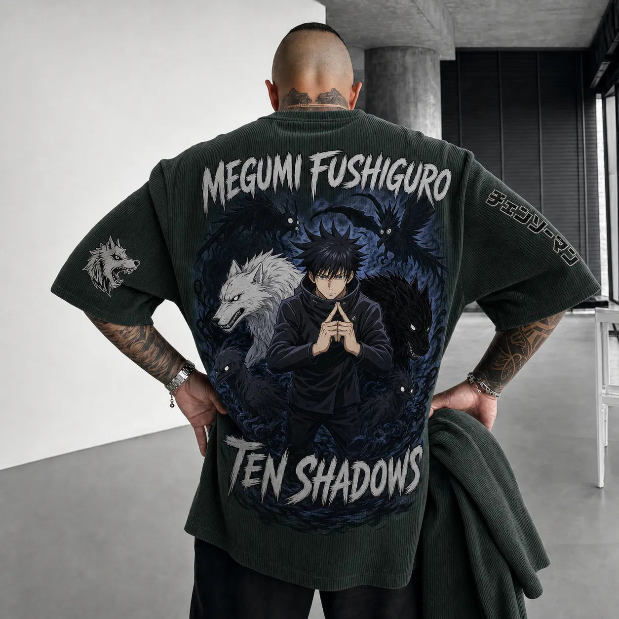 Unisex Anime Print Short-Sleeve Corduroy T-Shirt