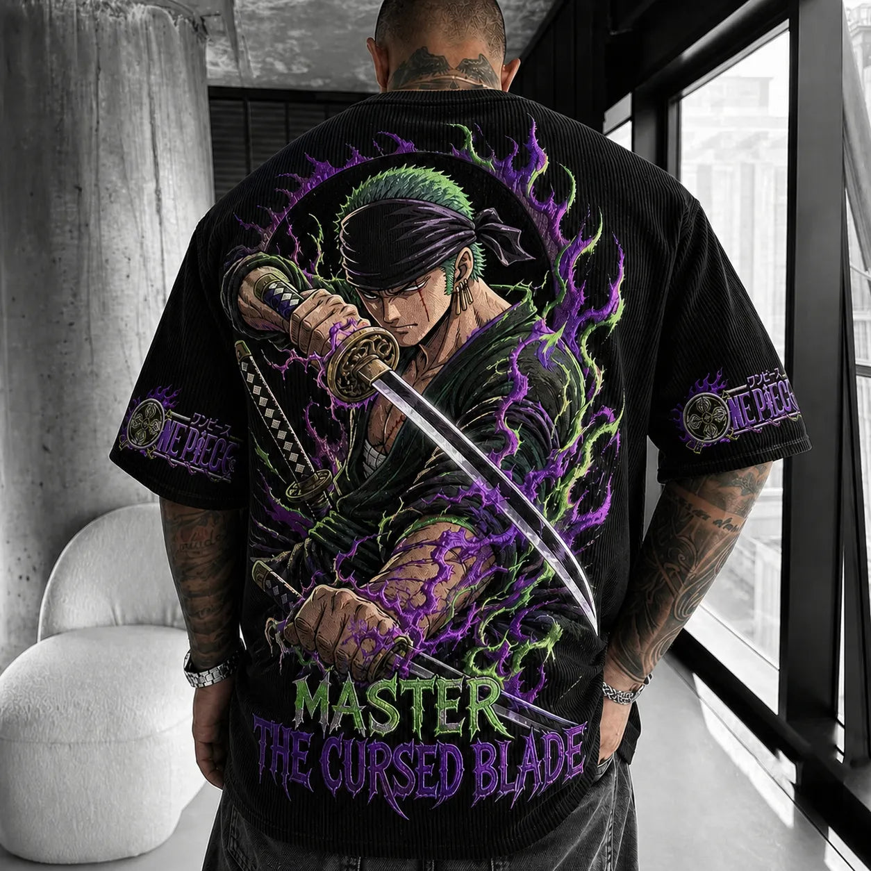 Unisex Short-Sleeve Corduroy T-Shirt With Anime Print