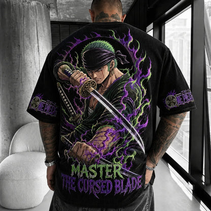 Unisex Short-Sleeve Corduroy T-Shirt With Anime Print