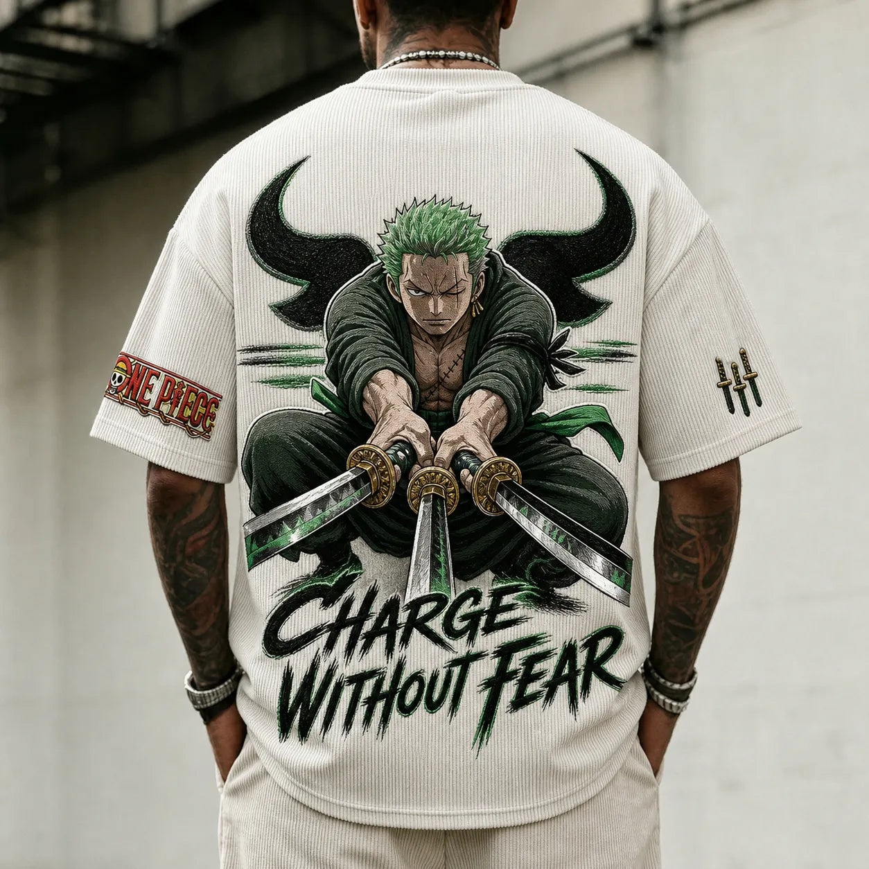 Unisex Short-Sleeve Corduroy T-Shirt With Anime Print