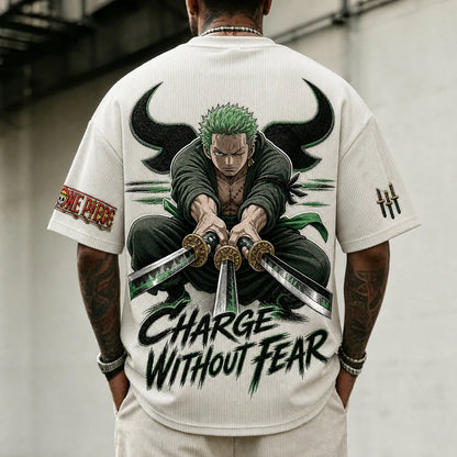 Unisex Short-Sleeve Corduroy T-Shirt With Anime Print