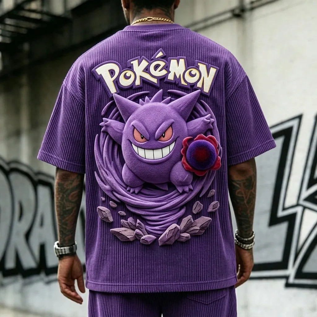 Unisex Anime-Style Retro Corduroy Oversized T-Shirt