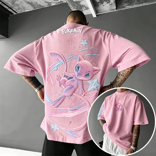Anime-Inspired Vintage Waffle Knit T-Shirt