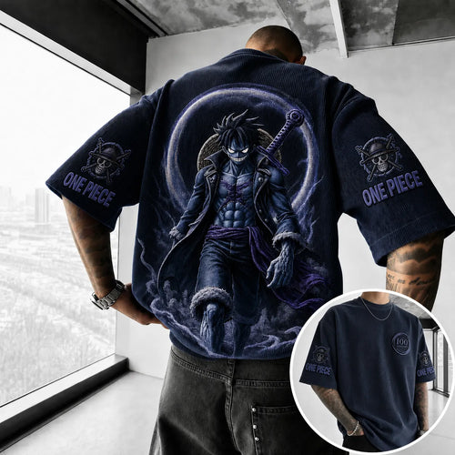 Unisex Short-Sleeve Corduroy T-Shirt With Anime Print