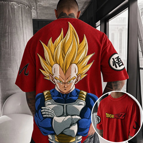 Unisex Anime-Style Retro Corduroy Oversized T-Shirt