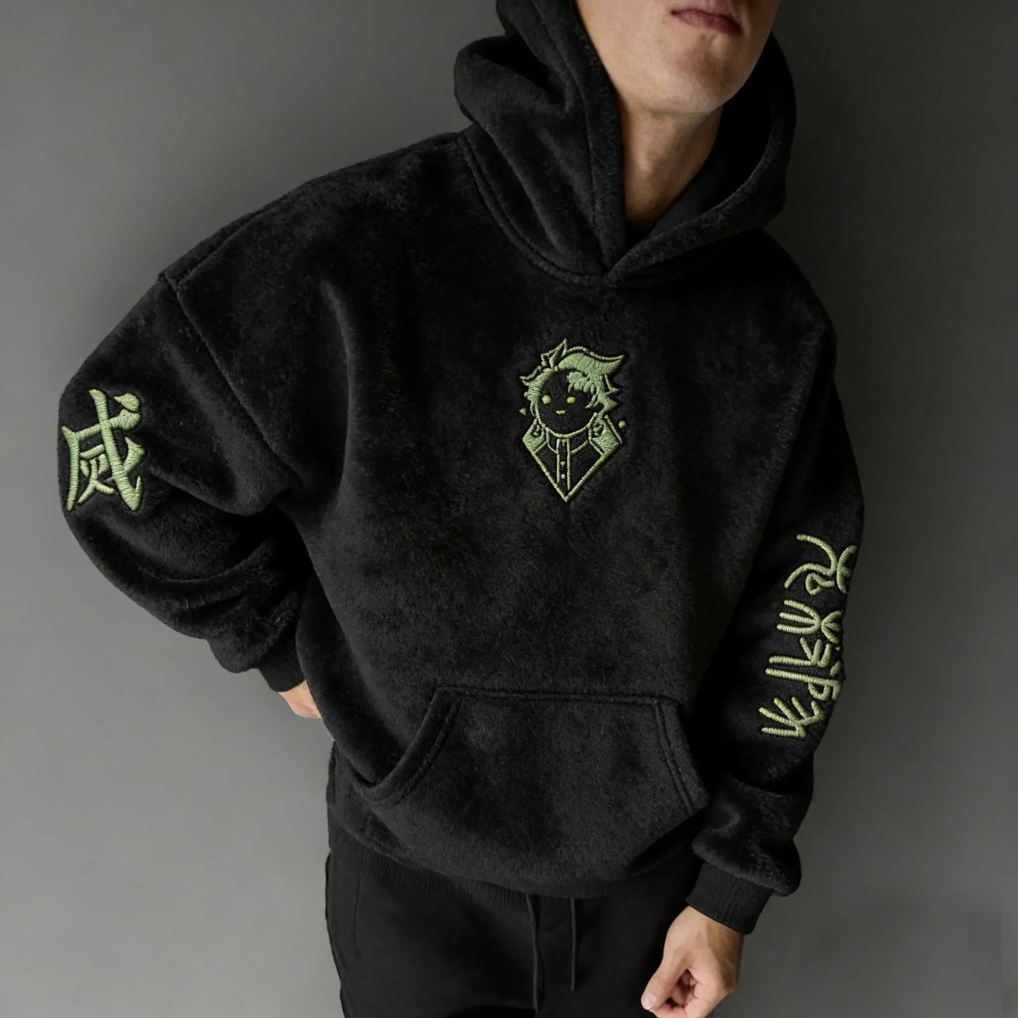Unisex  Color-blocked Plush Hoodie