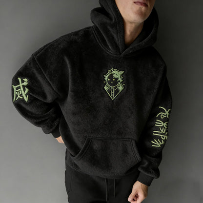 Unisex  Color-blocked Plush Hoodie