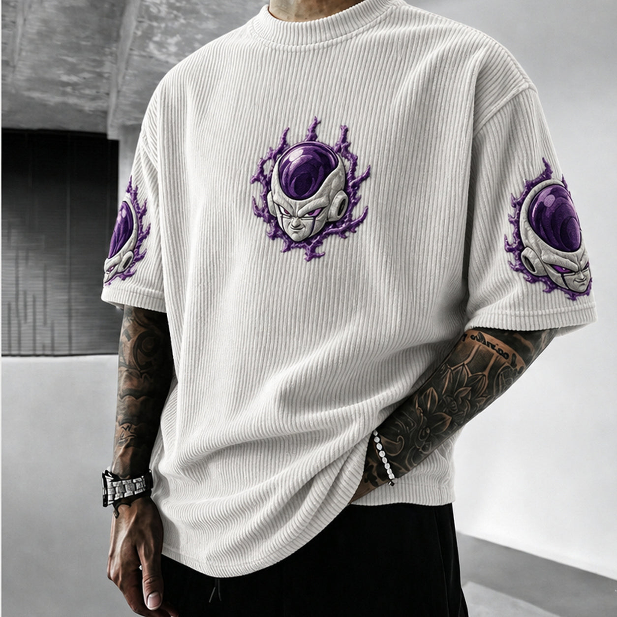 Unisex Anime-Style Retro Corduroy Oversized T-Shirt