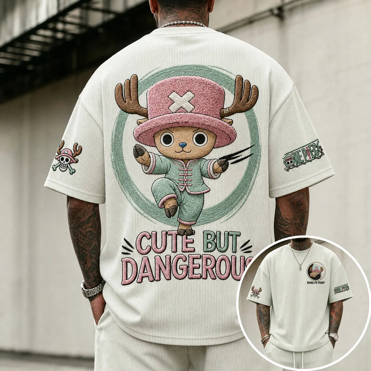 Unisex Short-Sleeve Corduroy T-Shirt With Anime Print