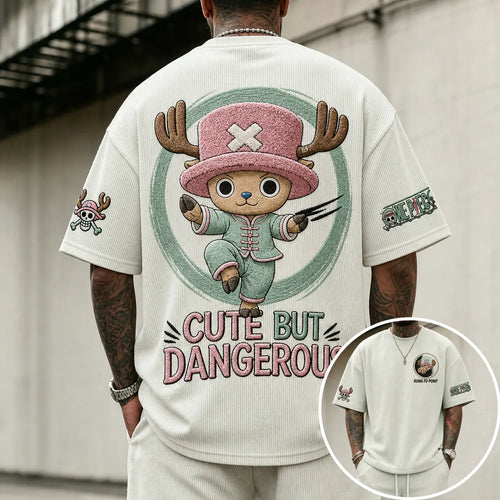 Unisex Short-Sleeve Corduroy T-Shirt With Anime Print