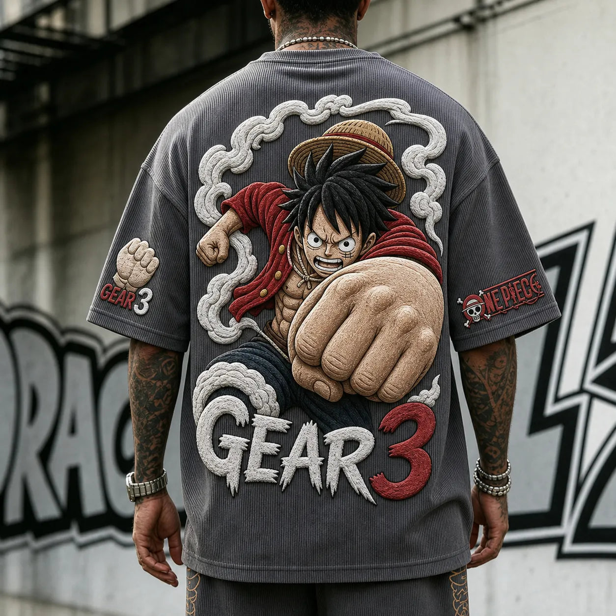 Unisex Short-Sleeve Corduroy T-Shirt With Anime Print