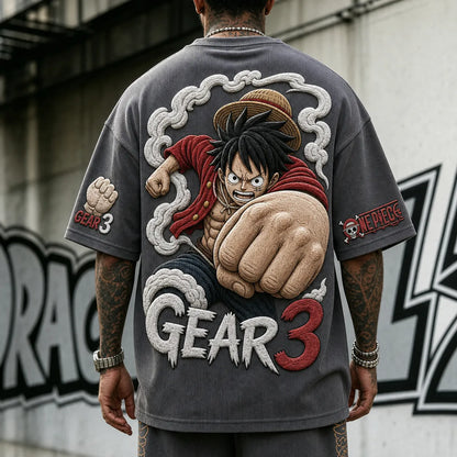 Unisex Short-Sleeve Corduroy T-Shirt With Anime Print