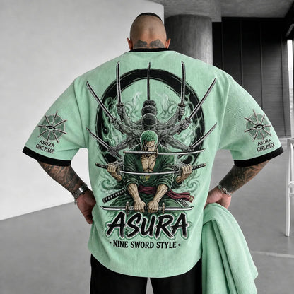 Unisex Short-Sleeve Corduroy T-Shirt With Anime Print