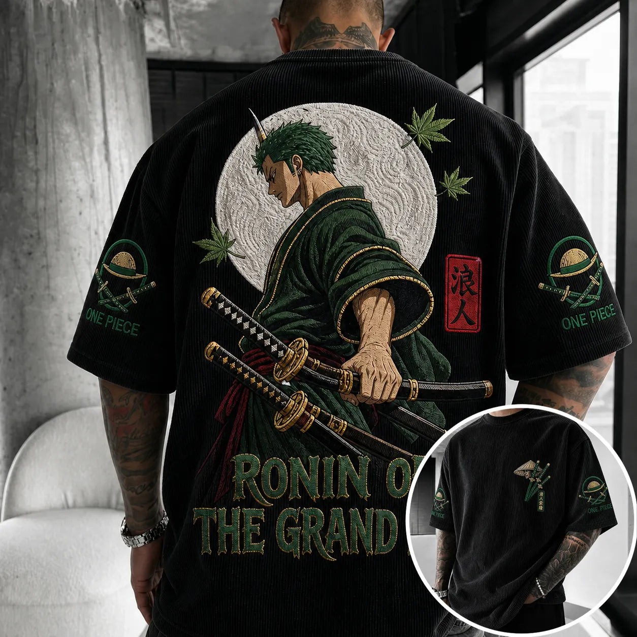 Unisex Short-Sleeve Corduroy T-Shirt With Anime Print