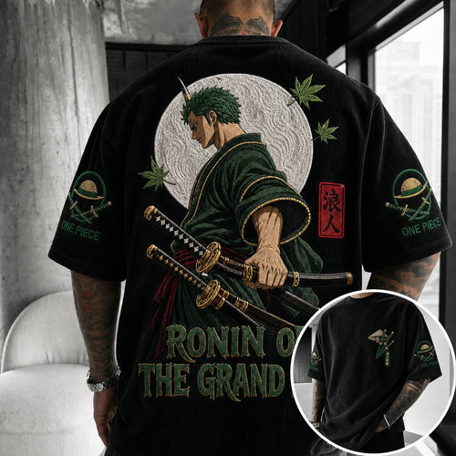 Unisex Short-Sleeve Corduroy T-Shirt With Anime Print